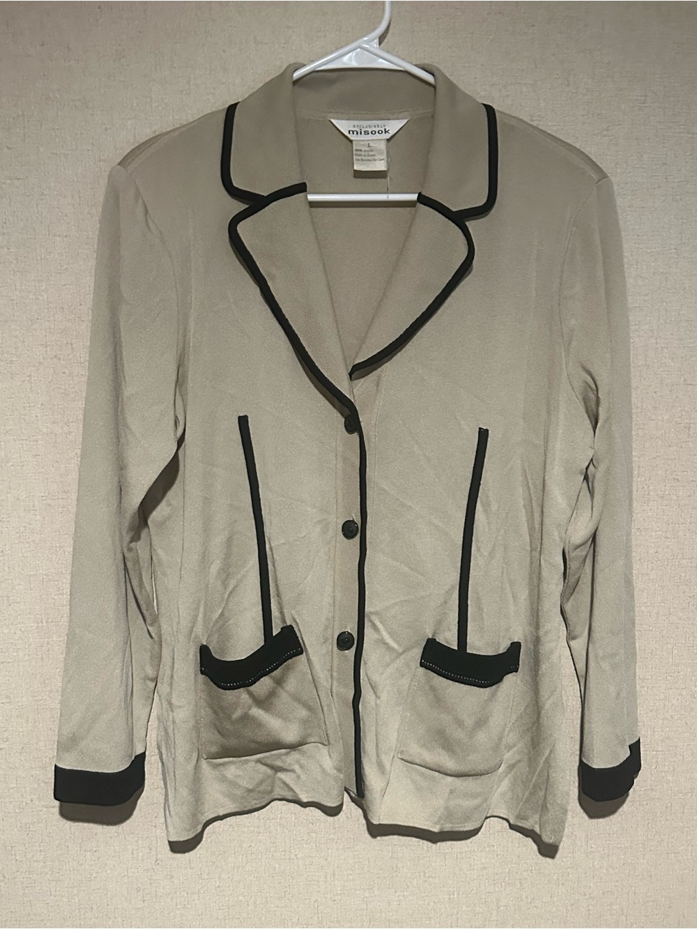 Misook Large Vintage Taupe Button Up Collared Cardigan